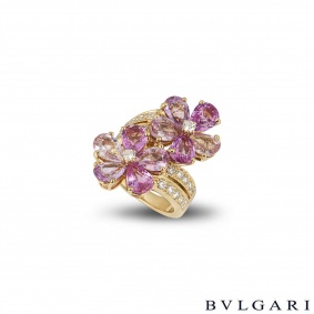 Bvlgari Yellow Gold Diamond Sapphire Flower Ring Bvlgari Yellow Gold Diamond Sapphire Flower Ring